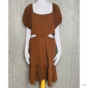 Nwt rue21 cut out puff sleeve midi dress with tier skirt brown 3x